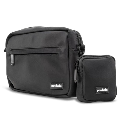 The Pawbella Crossbody Dog Walking Bag, with a front zip pocket and matching mini pouch, features durable fabric and labels—ideal for organizing essentials in your pet backpack or stroller in Australia.