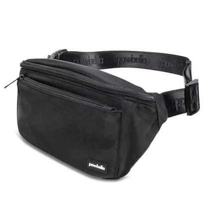 The Pawbella Dog Walking Bum Bag is a black waist bag with a front zipper pocket and adjustable strap, featuring the brand name on a small label and strap—ideal for daily adventures in Australia.
