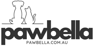 Black and white Pawbella brand logo featuring an outline of a dog and cat above the brand name, with the website URL pawbella.com.au displayed below.