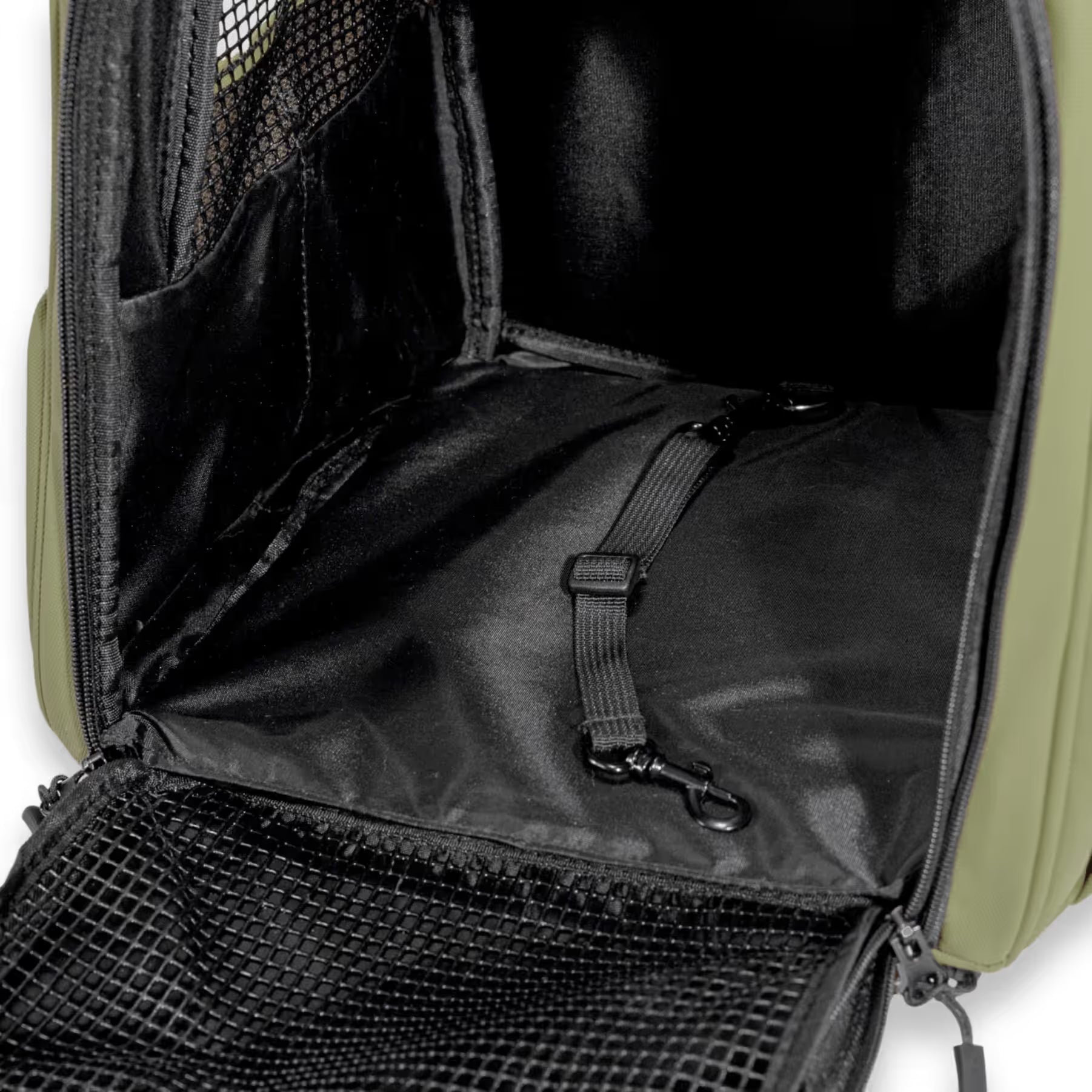 The image features Pawbella's The Outback Explorer | Heavy Duty Pet Backpack (12kg max) with a black interior, mesh pockets, and safety leash clip—perfect for Australian pet lovers.