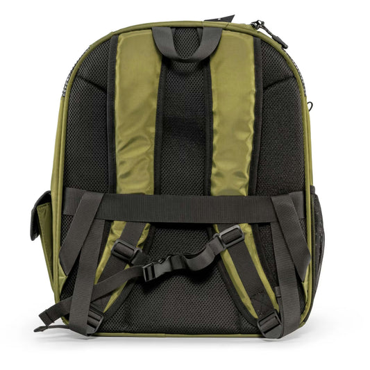The Pawbella Panorama XL | Bubble Pet Carrier Backpack (10kg max) in green and black features padded shoulder straps, chest and waist straps, and breathable mesh padding for comfy Aussie adventures.