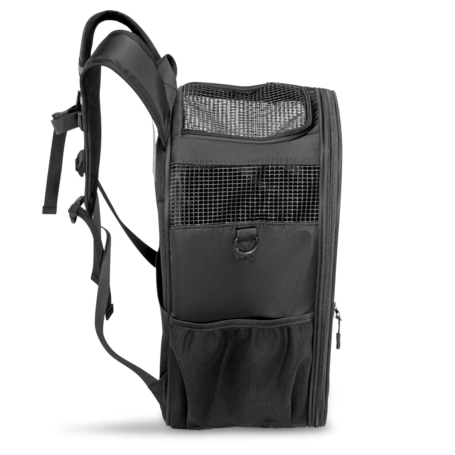 The Pawbella Panorama XL | Bubble Pet Carrier Backpack (10kg max) is a stylish black backpack with a mesh front, perfect for taking your pet on outdoor adventures in Australia.