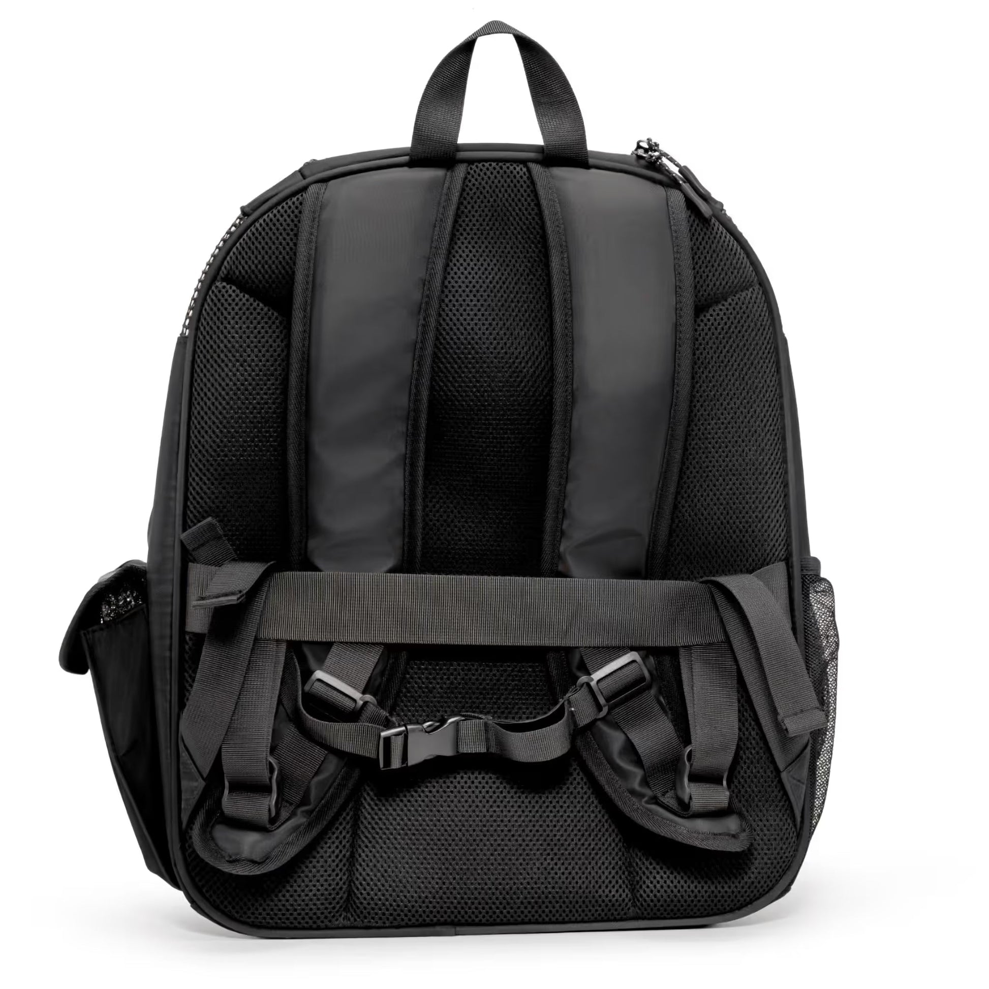 The Panorama XL | Bubble Pet Carrier Backpack (10kg Max) by Pawbella in black features padded shoulder straps, a chest strap, top handle, and mesh side pockets—perfect for Australian pet owners.