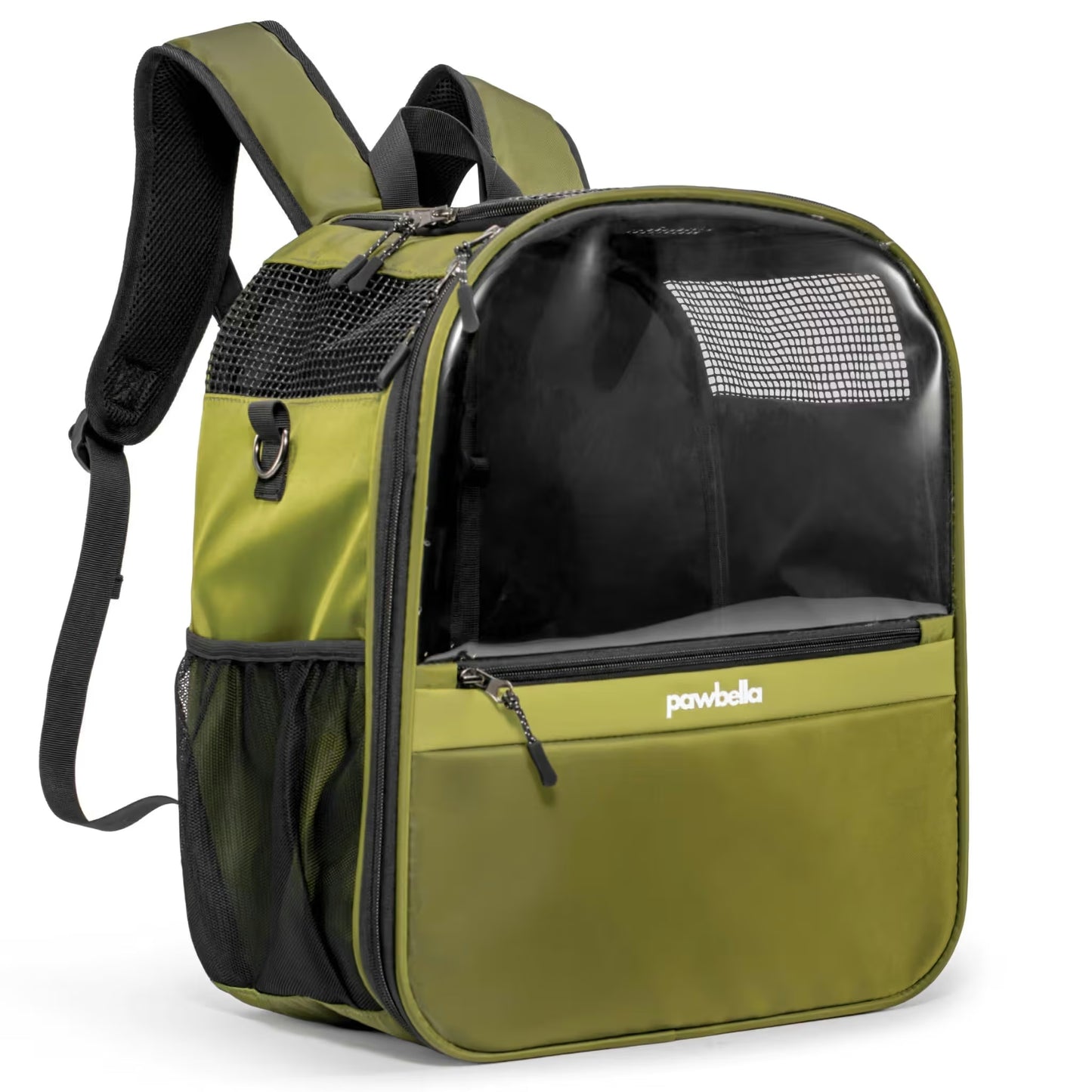 The Panorama XL | Bubble Pet Carrier Backpack by Pawbella holds pets up to 10kg, features mesh panels, adjustable straps, side pockets, a zippered front, and is ideal for outings in Australia. "Pawbella" is printed on the front.
