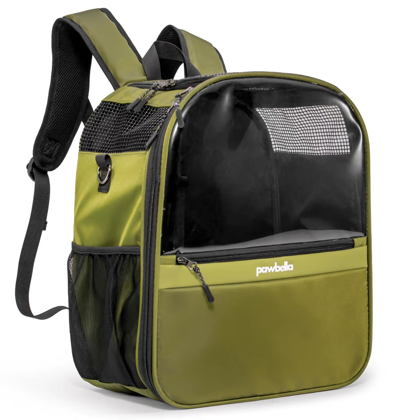 The Panorama XL | Bubble Pet Carrier Backpack by Pawbella holds pets up to 10kg, features mesh panels, adjustable straps, side pockets, a zippered front, and is ideal for outings in Australia. "Pawbella" is printed on the front.
