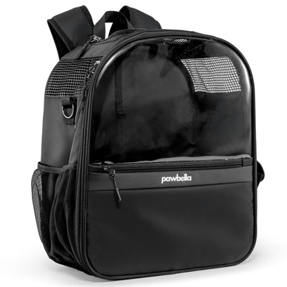 The Pawbella Panorama XL | Bubble Pet Carrier Backpack (10kg max) features a clear front, mesh side and top vents, zippered front pocket, and padded straps—making it perfect for stylish pet travel across Australia.