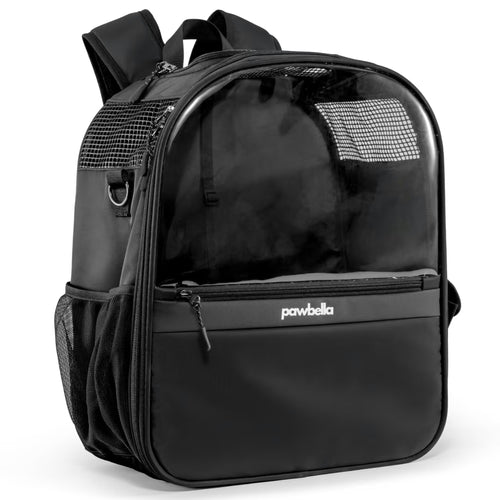 The Pawbella Panorama XL | Bubble Pet Carrier Backpack (10kg max) features a clear front, mesh side and top vents, zippered front pocket, and padded straps—making it perfect for stylish pet travel across Australia.